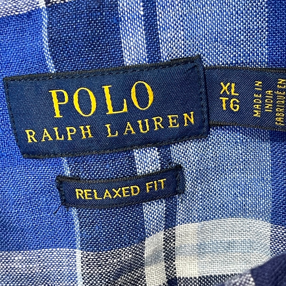 Polo Ralph Lauren Blue Multi Plaid Relaxed Fit 100% Linen Button Front Shirt XL - Picture 3 of 7